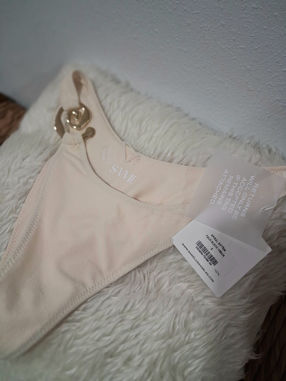 SAME Cream High-Cut Bikini Bottom with Gold Hardware